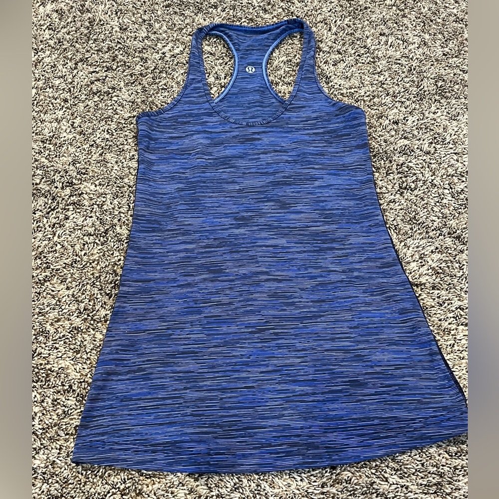 Lululemon Cool Racerback Tank Top Shirt Cadet Blue black gray Stripes, size 4 - Picture 5 of 9